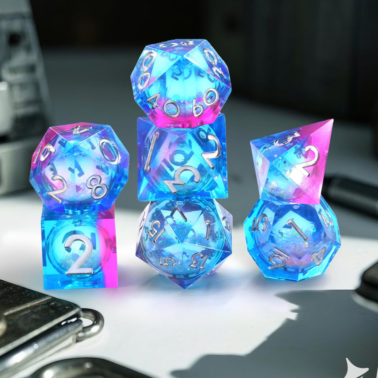 Mystery Dice Set for DND - 7PCS Random Style Resin Polyhedral Dice with Gifts Case