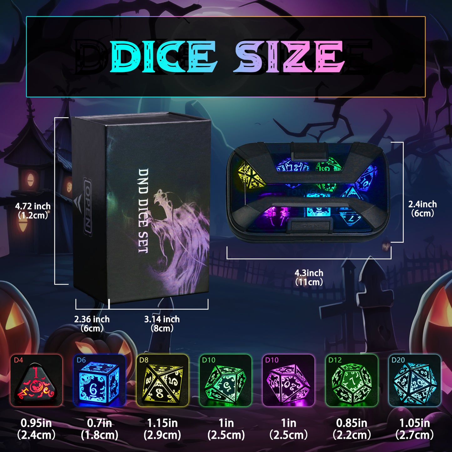 Pumpkin RGB-7 Color Wireless Light Up DND Dice Set