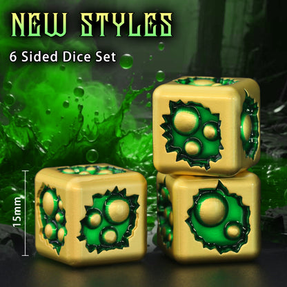 Metal D6 Dice, 6 Sided Dice Set of 6,DND Metal Dice Set for D and D Gifts-Bronze Green