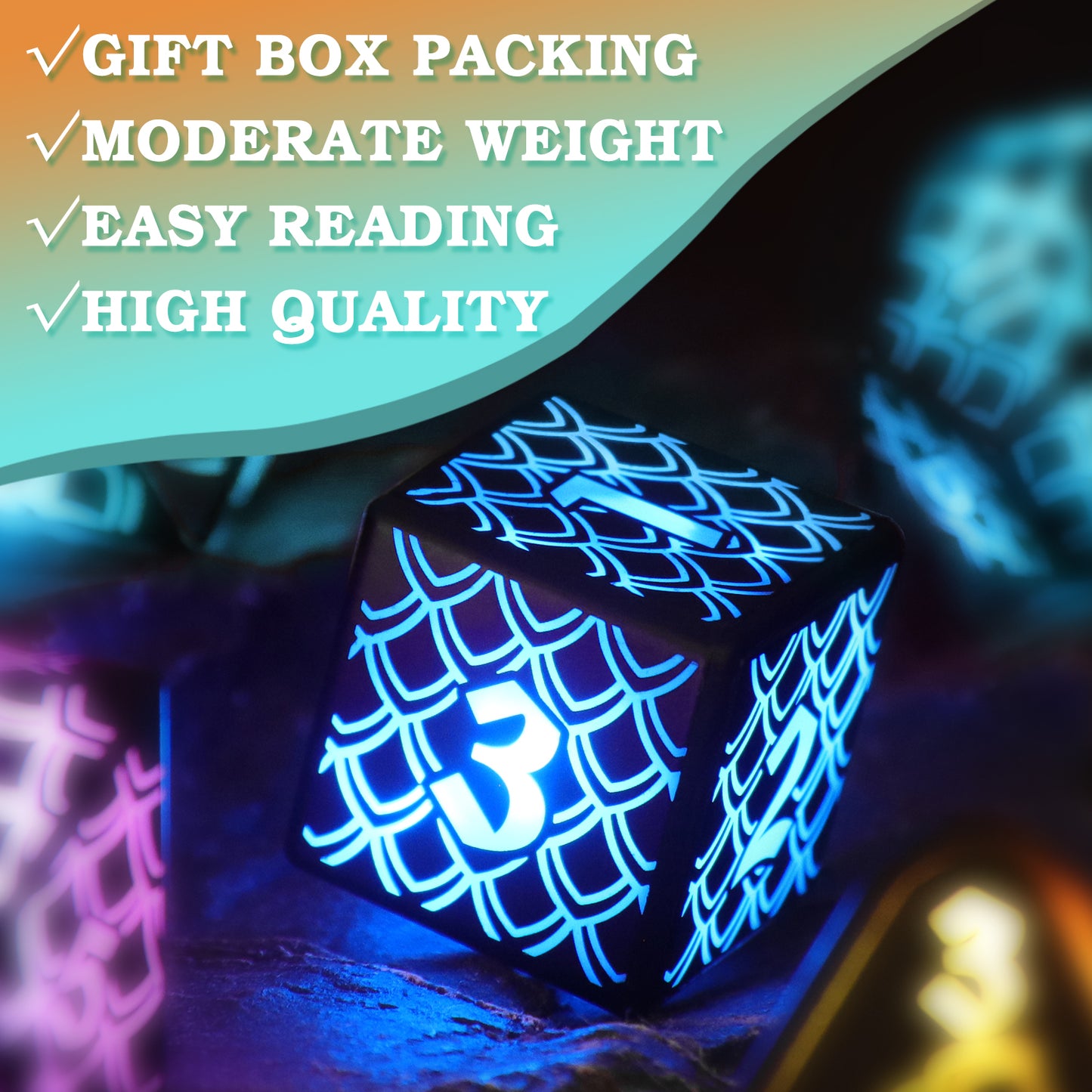 RGB-Dragon Scale-Rechargeable DND Dice Set, Role Playing Dice D&D Gifts