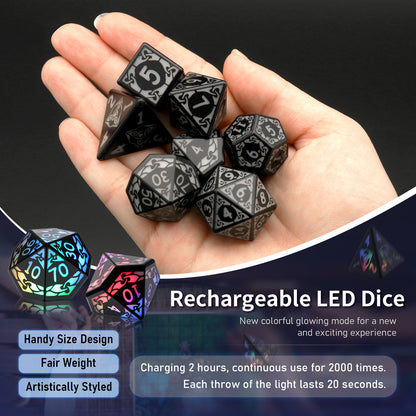 LED Dice Set 7PCS , DND Dice Rechargeable with Charging Box, Dungeon and Dragons Dice USB Port Charging, Role Playing Dice for D&D Table Games