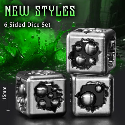 Metal D6 Dice, 6 Sided Dice Set of 6,DND Metal Dice Set for D and D Gifts-Silver Black
