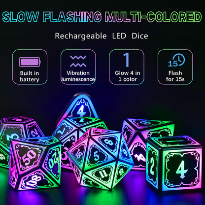 Light Up Dice Set D and D for Dungeons and Dragons 4 in 1 Color, Cool LED DND Dice with Charging Box Rechargeable Polyhedral Role Playing Dice for DND Gifts RPG (Astral Shard Mixed Colors)
