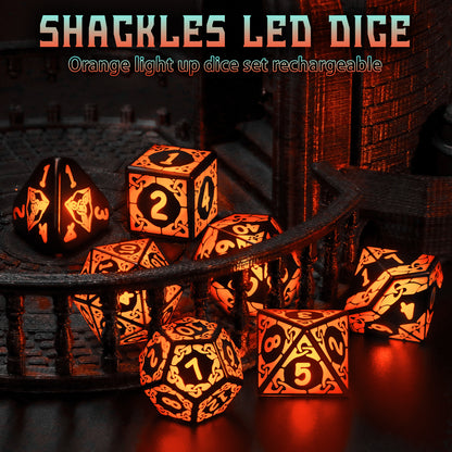 LED Dice Set DND, Cool Light up Dice Set Rechargeable-Orange-Shackles