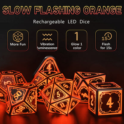 Light up DND Dice Set Rechargeable,Cool LED D and D Dice 7pcs with Charging Box Polyhedral Dungeons and Dragons RPG Dice Set for Role Playing Table Game (Astral Shard Orange)