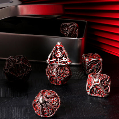 Metal Skull Hollow DND Dice Set - Red