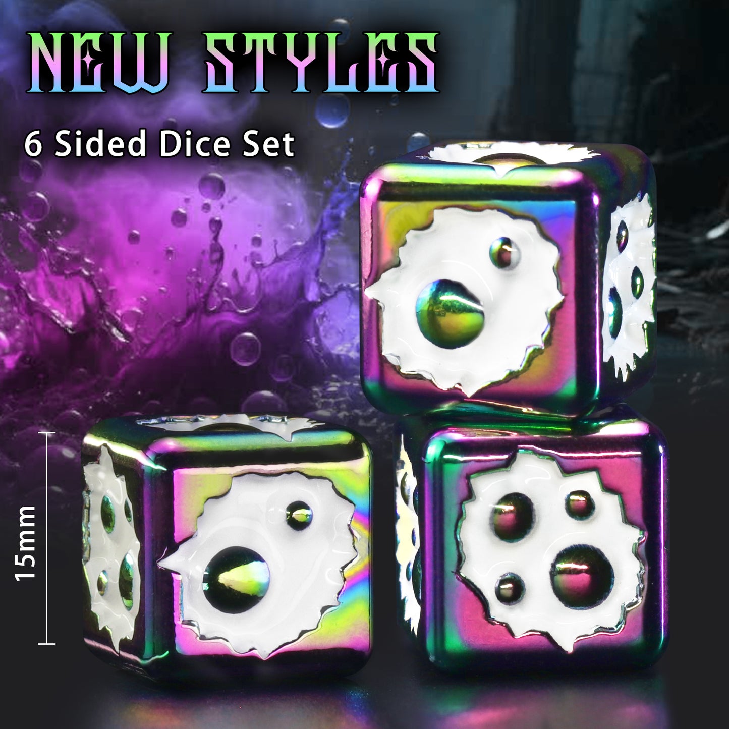 Metal D6 Dice, 6 Sided Dice Set of 6,DND Metal Dice Set for D and D Gifts-Dazzling White