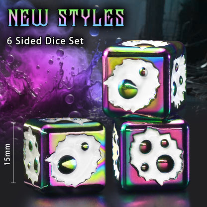 Metal D6 Dice, 6 Sided Dice Set of 6,DND Metal Dice Set for D and D Gifts-Dazzling White