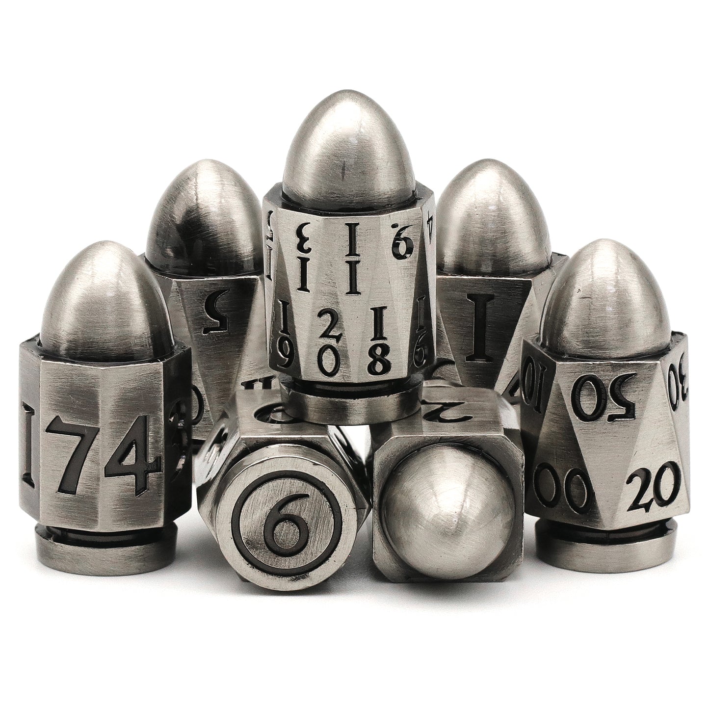 DND Metal Bullet Dice Set, Metal Dice for Dungeons and Dragons Dice Set D&D RPG D and D Dice - Silver