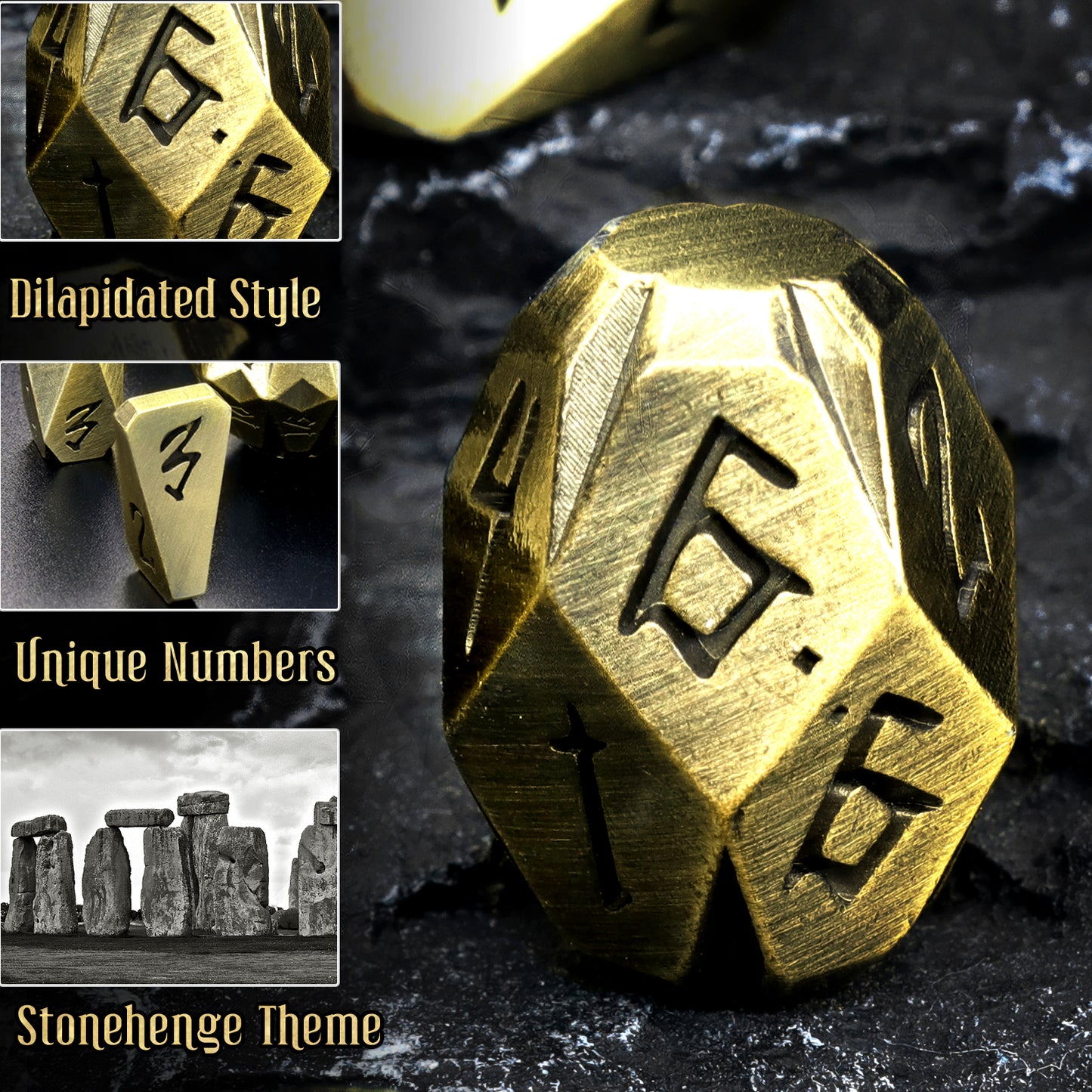 Dice DND Metal Polyhedral Dice Set Stonehenge Theme RPG Dice-Bronze