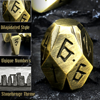 Dice DND Metal Polyhedral Dice Set Stonehenge Theme RPG Dice-Bronze