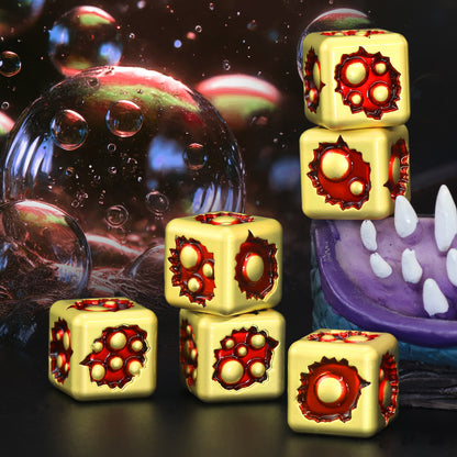 D6 Dice Set of Six Pcs 15mm, Cool Unique Metal 6 Sided Dice - D6 Gold Red