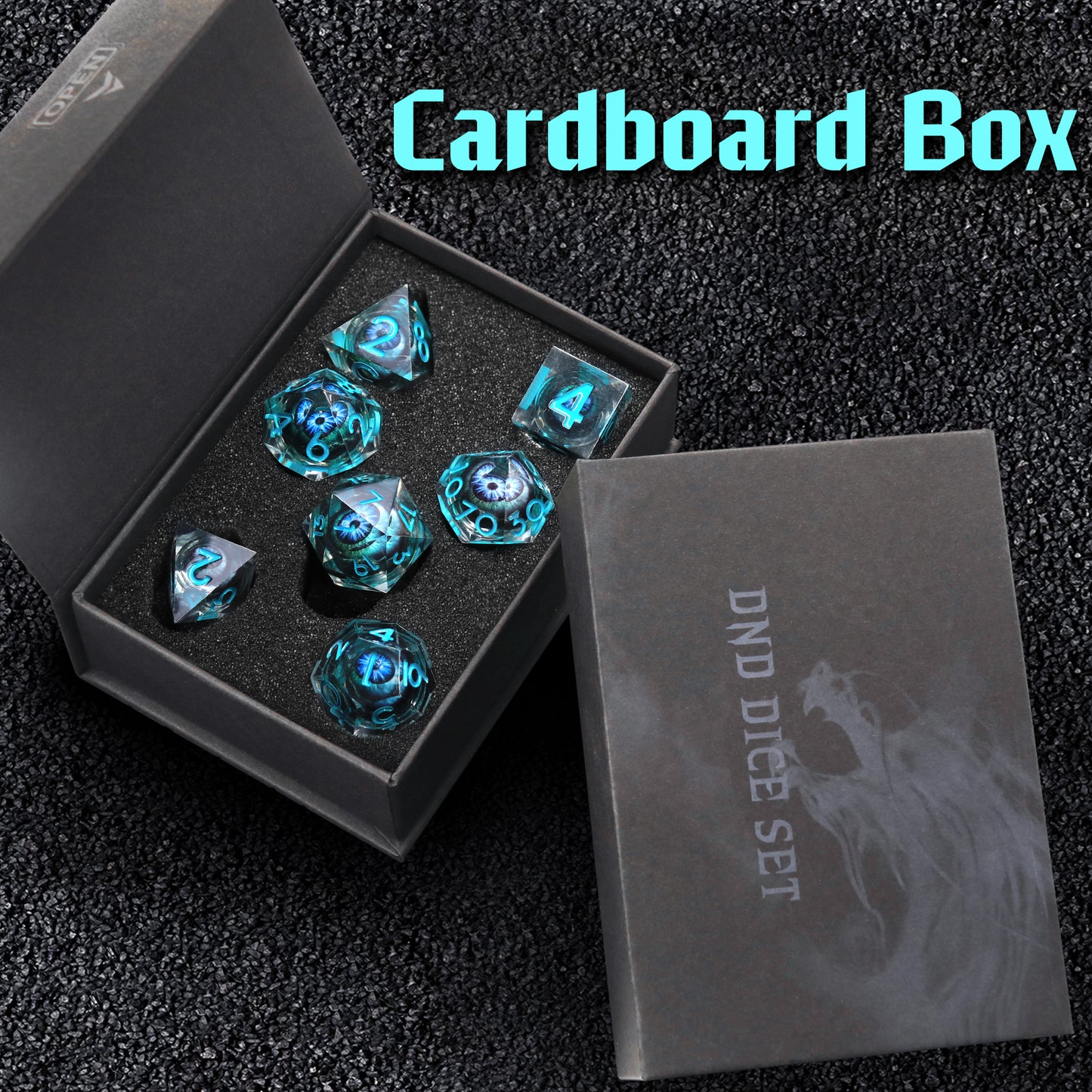 Liquid Core D&D Dice Set  7 Piece Sharp Edge Resin DND Dice - Blue