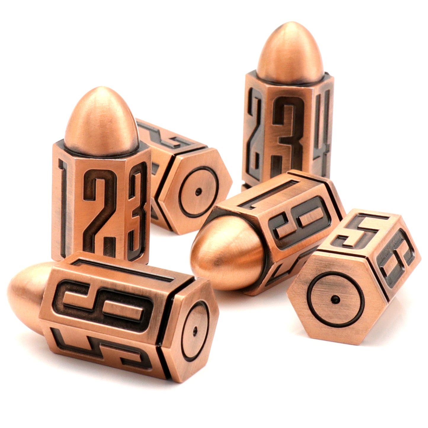 6 Pcs Bullet Metal Dice Set D6 Dice 6 Sided Dice - Copper