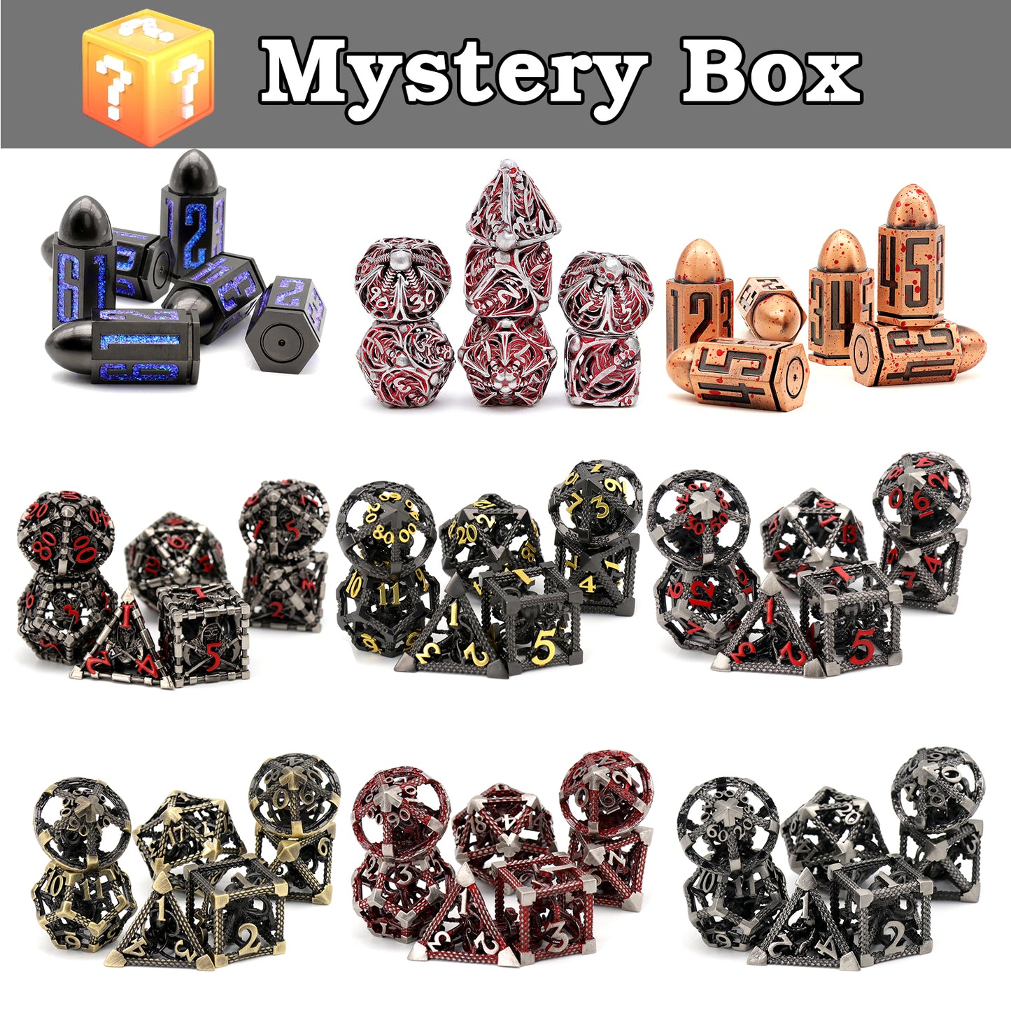 Mystery Dice Set for DND - 7PCS Metal Polyhedral Dice with Gifts Case