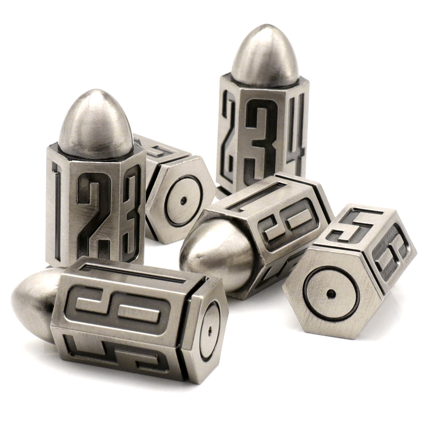 D6 Bullet Metal Dice Set, 6 Sided Dice 6 Pieces Dice for Accessories Gifts - Bright Silver