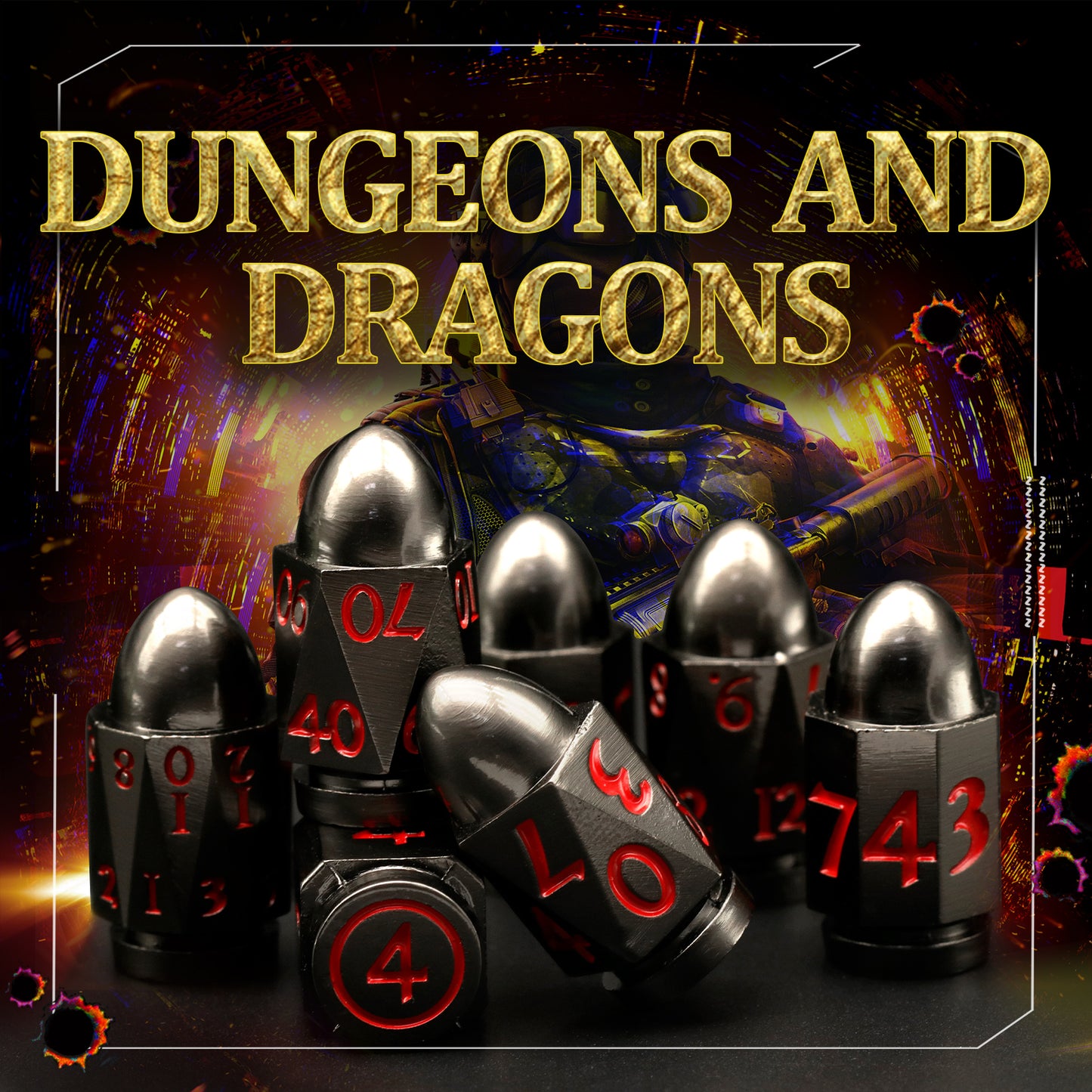 7PCS DND Metal Dice Red Bullet Dice Set-Black Red