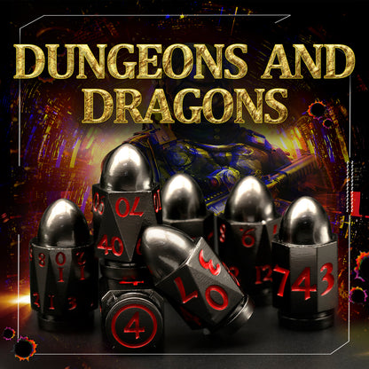 7PCS DND Metal Dice Red Bullet Dice Set-Black Red