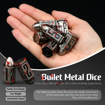 D6 Bullet Metal Dice Set, 6 Sided Dice 6 Pieces Dice for Accessories Gifts - Blood Bright Silver