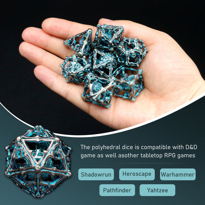 3D Eye Monster DND Metal Dice,7PC/Set Dice for Dungeons and Dragons Dices Polyhedral Dice - Retro Blue