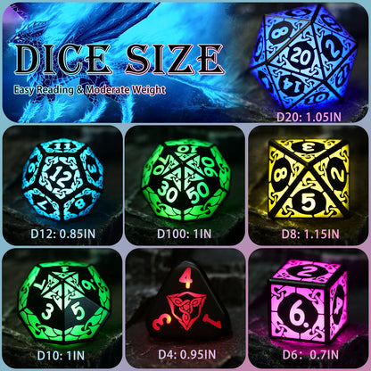 LED DND Dice Set Rechargeable, Cool Light up Dice Wireless Charging for Dungeons n Dragons, Polyhedral Role Playing Dice DnD Gifts(RGB-Shackles)