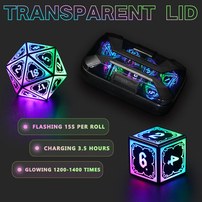Light Up Dice Set D and D for Dungeons and Dragons 4 in 1 Color, Cool LED DND Dice with Charging Box Rechargeable Polyhedral Role Playing Dice for DND Gifts RPG (Astral Shard Mixed Colors)