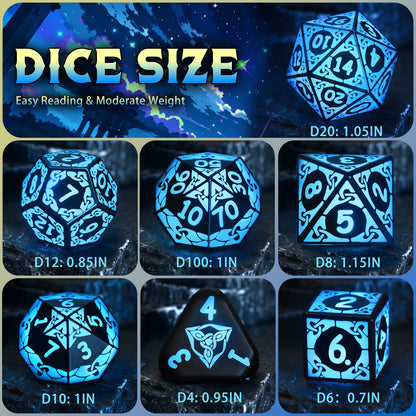 LED Dice Set DND, Cool Light up Dice Set with Charging Box -Blue-Shackles