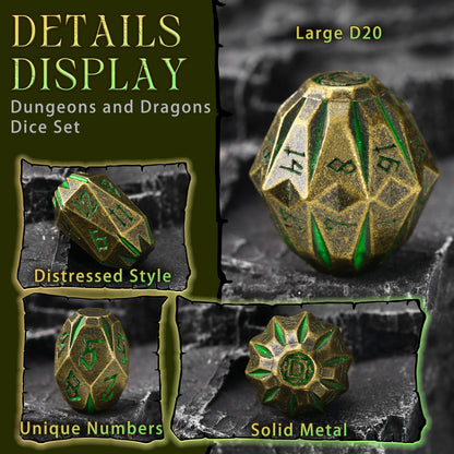Metal Dice DND Polyhedral Dice Set Stonehenge Theme RPG Dice-Bronze Green