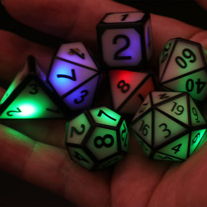 DND Dice Glowing Dice with Charging Box, 7 PCS LED Electronic Dices, Polyhedral Dice Sets - White