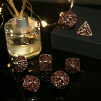 Metal Skull Hollow DND Dice Set - Red