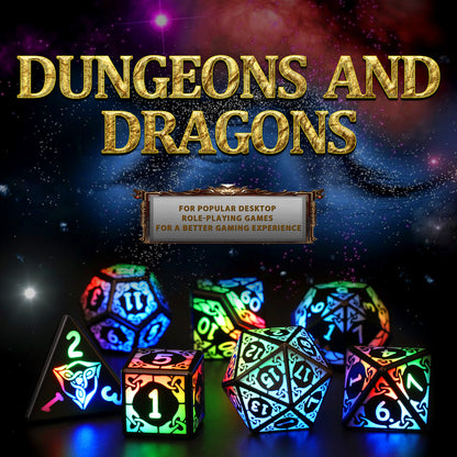 LED Dice Set 7PCS , DND Dice Rechargeable with Charging Box, Dungeon and Dragons Dice USB Port Charging, Role Playing Dice for D&D Table Games