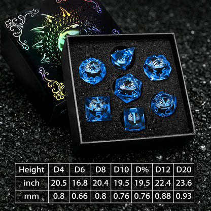 Spider Liquid Core DND Dice Set, 7PCS Sharp Edge Resin Dice - Blue