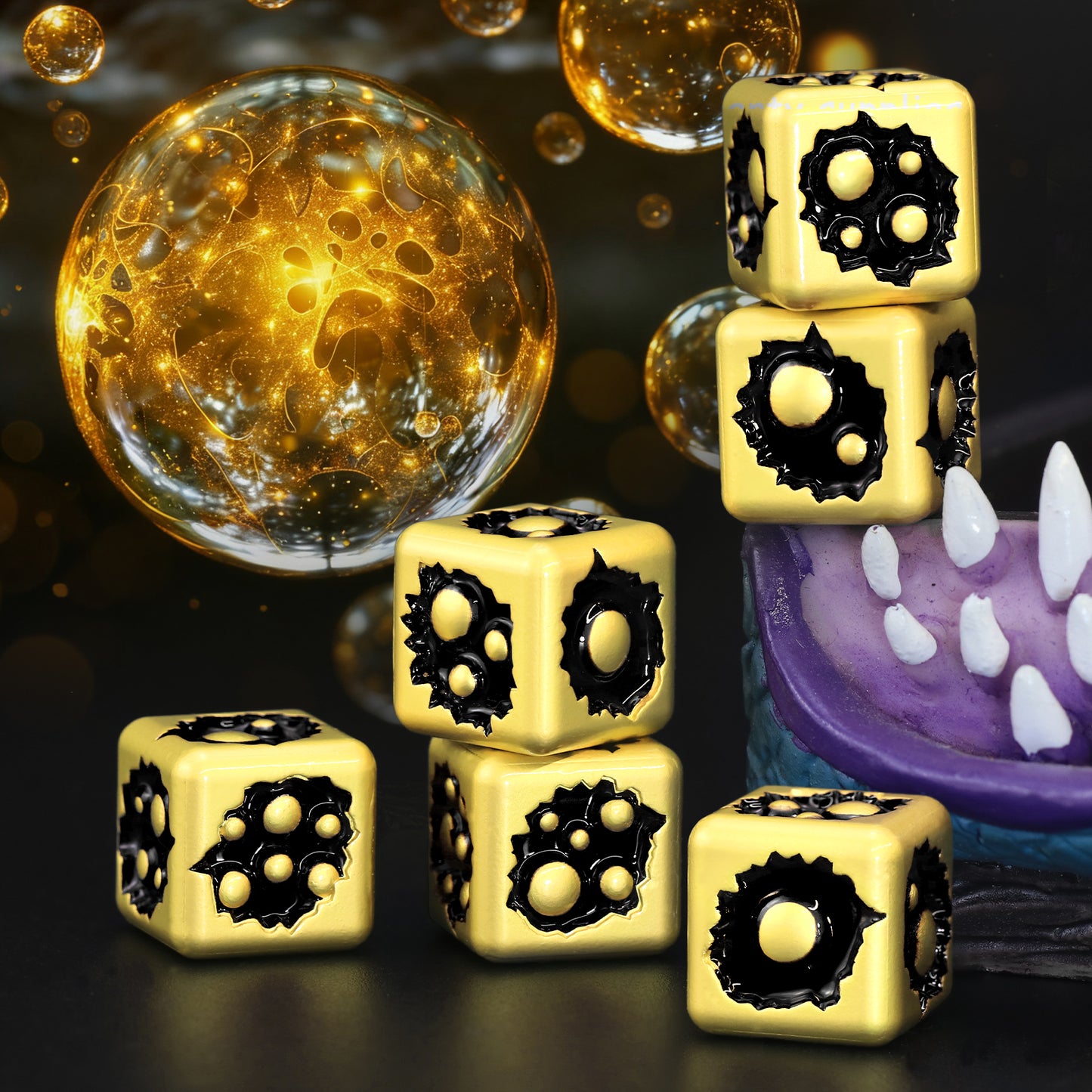 D6 Dice Set of Six Pcs 15mm, Cool Unique Metal 6 Sided Dice -D6 Gold Black