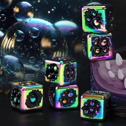 D6 Dice Set of Six Pcs 15mm, Cool Unique Metal 6 Sided Dice - D6 Dazzle Black