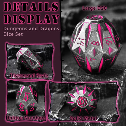 Metal Dice DND Polyhedral Dice Set Stonehenge Theme RPG Dice-Black Pink