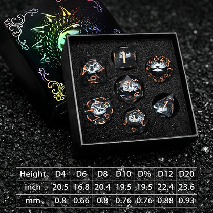 Spider Liquid Core DND Dice Set, 7PCS Sharp Edge Resin Dice -Copper