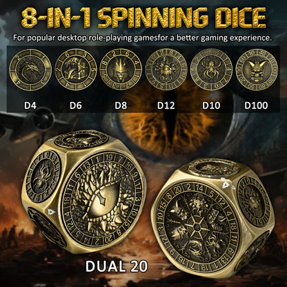 Metal Spinner Dice with Monster Engravings-Bronze