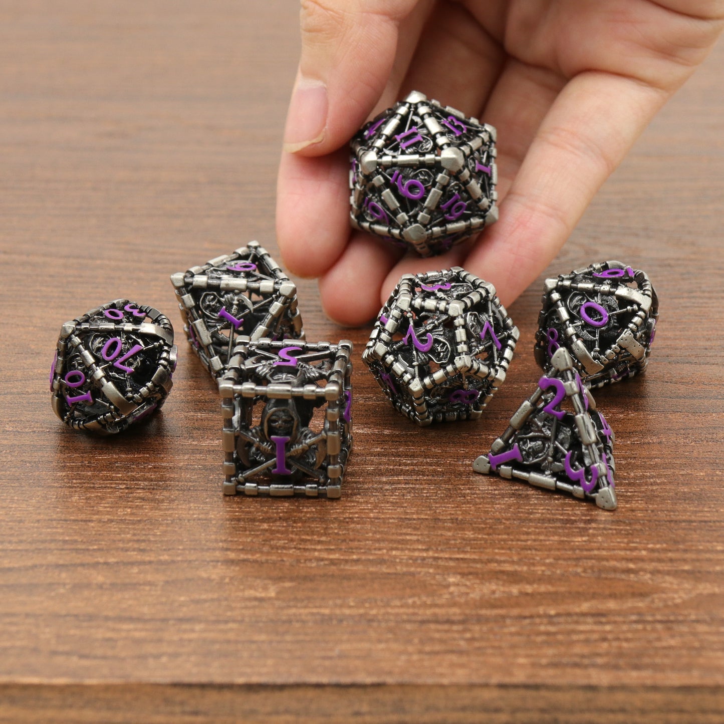 Reaper DND Dice, Dungeons and Dragons Dice Metal Polyhedral Dice Set Role Playing D&D Dice - Purple Number