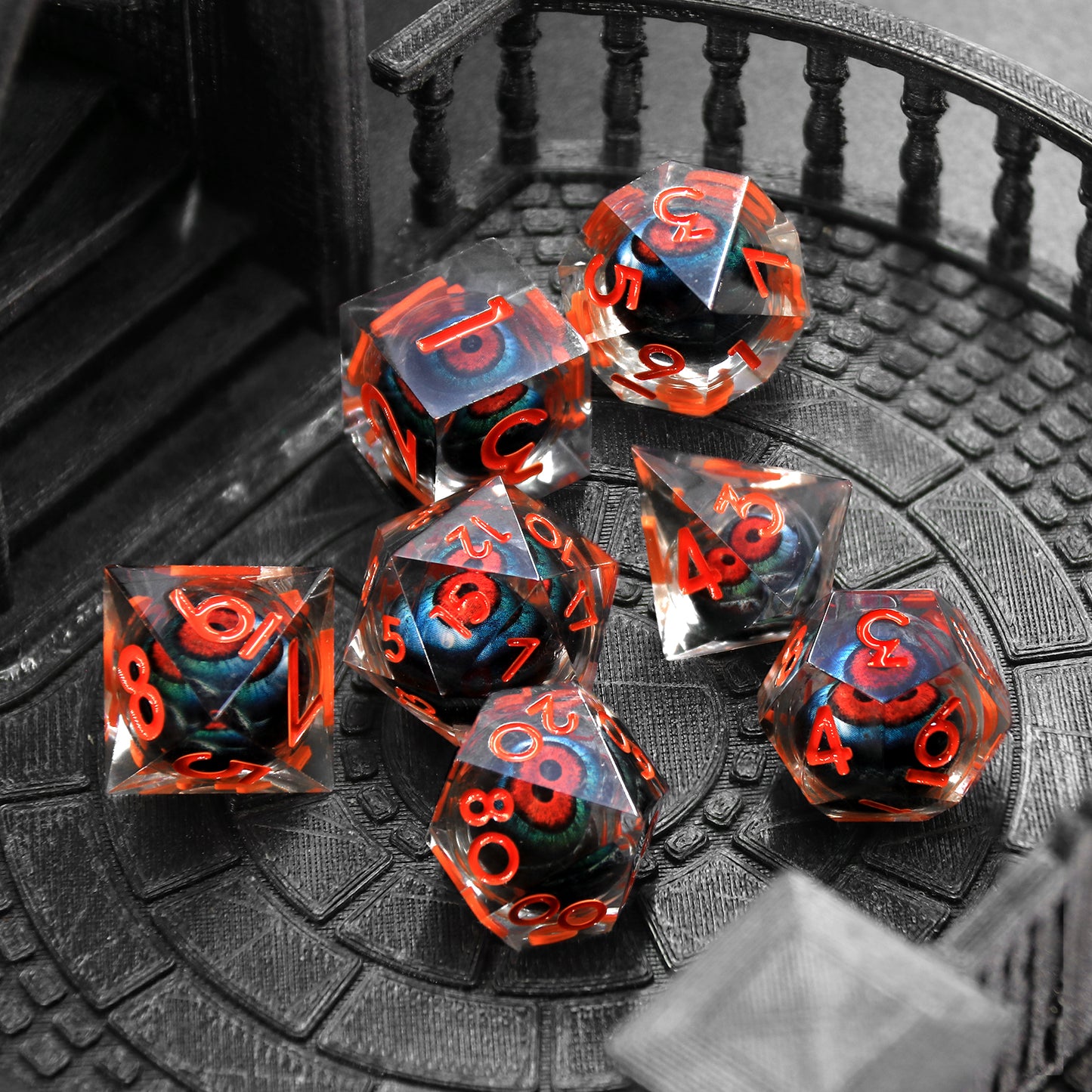 Liquid Core D&D Dice Set  7 Piece Sharp Edge Resin DND Dice - Orange