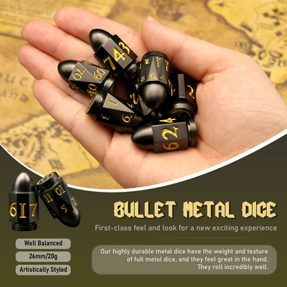 7PCS DND Metal Dice Red Bullet Dice Set-Black Yellow