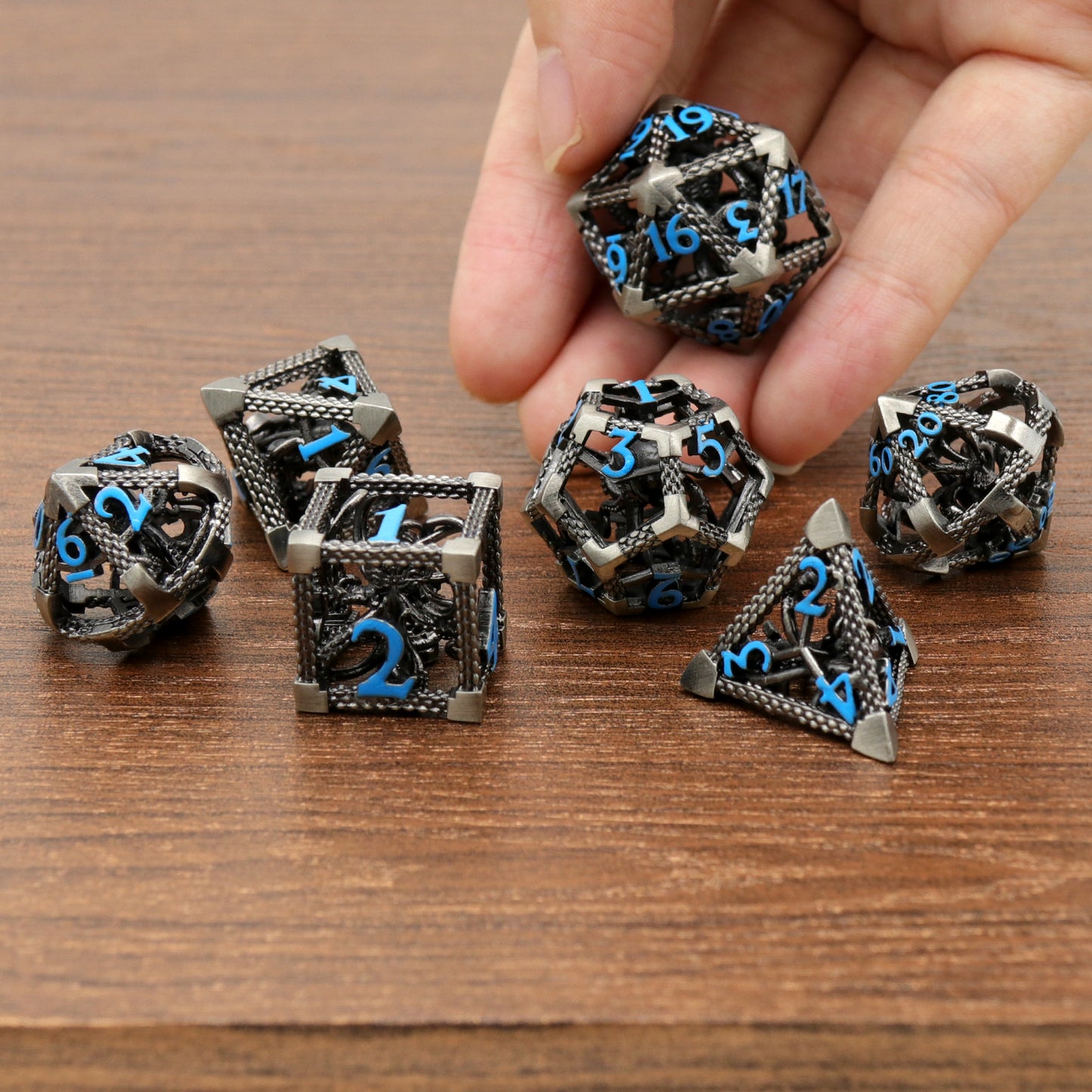 Cthulhu DND Metal Dice, Dungeons and Dragons Dice Metal Dice Set - Blue Number