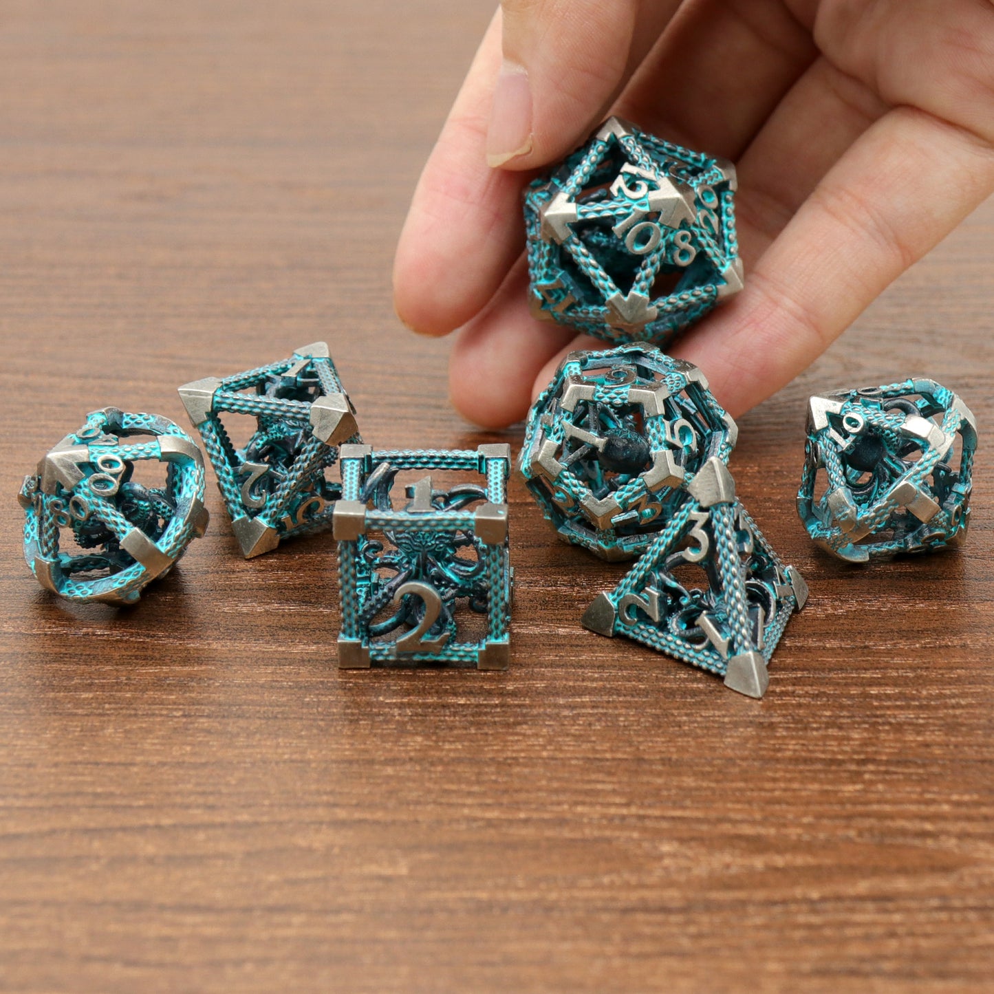 Cthulhu DND Metal Dice, Dungeons and Dragons Dice Metal Dice Set - Blue