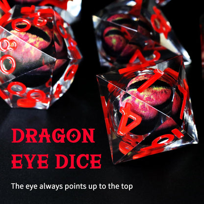 Liquid Core DND Dice, Dragon Eye Dice Set D&D Sharp Edge Resin Dungeons and Dragons Dice Polyhedral Beholder's Ttrpg Dice (Red)