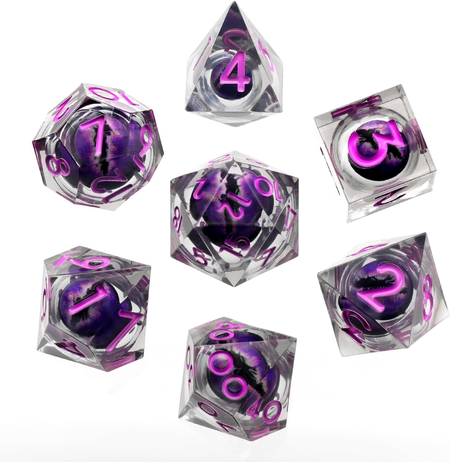 Liquid Core DND Dice, Dragon Eye Dice Set D&D Sharp Edge Resin Dungeons and Dragons Dice Polyhedral Beholder's Ttrpg Dice (light purple)