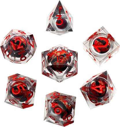 Liquid Core DND Dice, Dragon Eye Dice Set D&D Sharp Edge Resin Dungeons and Dragons Dice Polyhedral Beholder's Ttrpg Dice (Red)