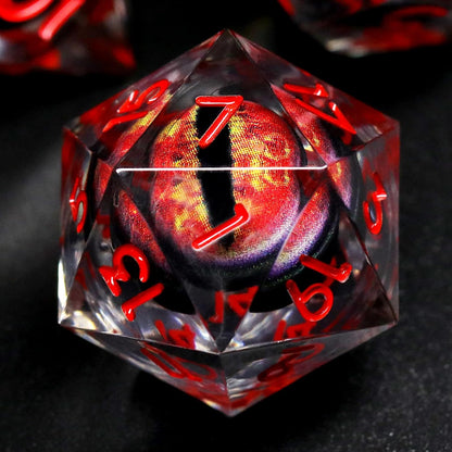 Liquid Core DND Dice, Dragon Eye Dice Set D&D Sharp Edge Resin Dungeons and Dragons Dice Polyhedral Beholder's Ttrpg Dice (Red)