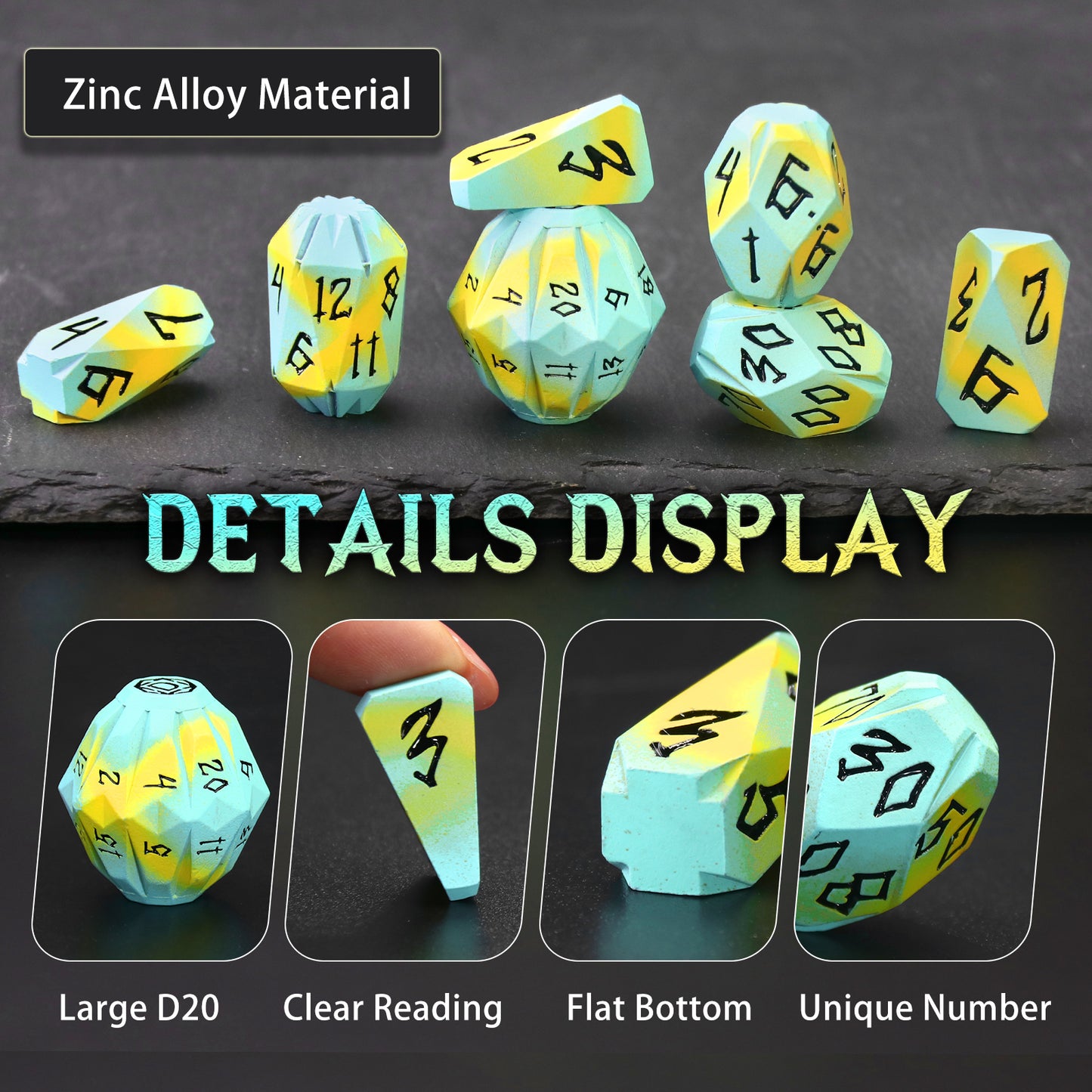 Metal Dice DND Polyhedral Dice Set Stonehenge Theme RPG Dice-Blue Yellow