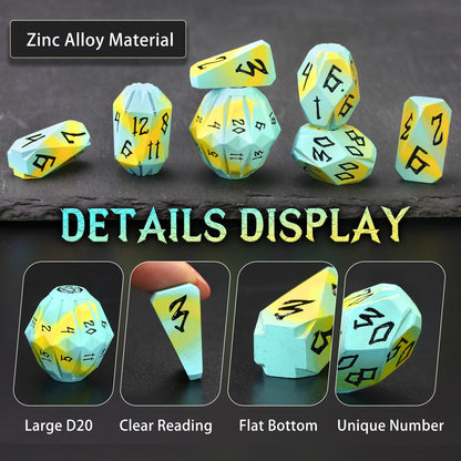 Metal Dice DND Polyhedral Dice Set Stonehenge Theme RPG Dice-Blue Yellow
