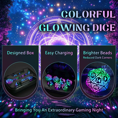 LED Dice Set DND, Cool Light up Dice Set with Charging Box -Colorful-Shackles