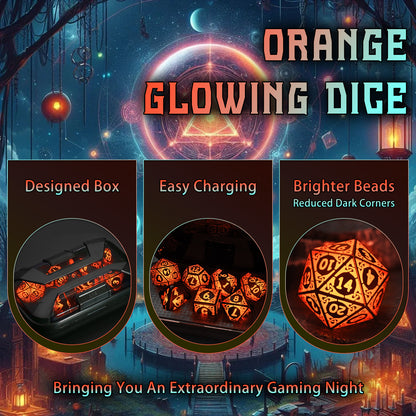 LED Dice Set DND, Cool Light up Dice Set Rechargeable-Orange-Shackles